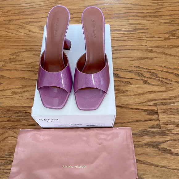 Amina Muaddi Lupita Glitter 95MM Leather Sandals in size 42 - Picture 3 of 5